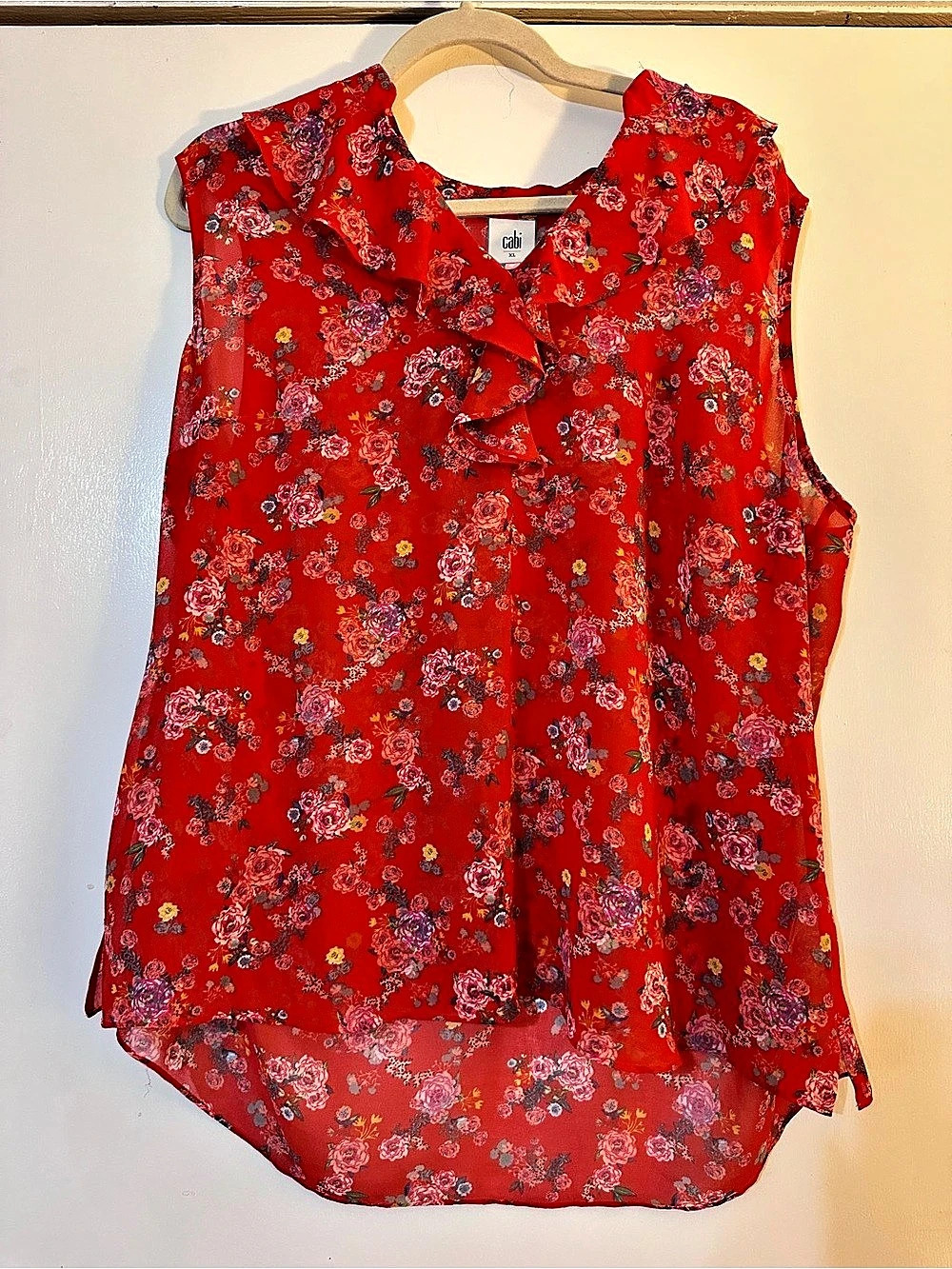 Cabi Crush Ruffle Blouse Floral Red & Multicolor XL